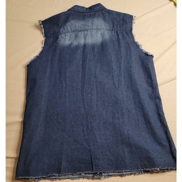 Adult unisex denim jean shirt mens large nwot buttondown distressed blue - Picture 4 of 5